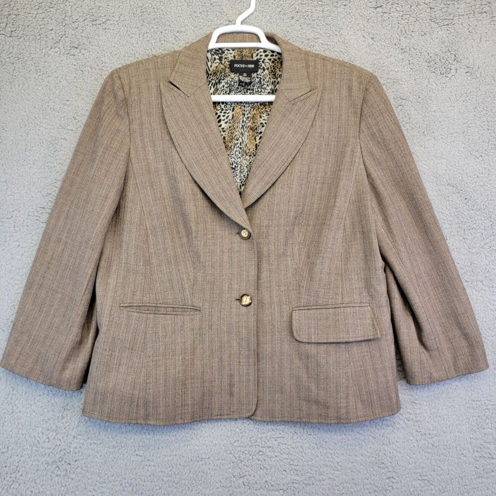 Focus 2000 Women's Blazer Size 18 Brown Business 2 Button Plaid Career Wear Jack